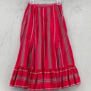 Vtg Sottana Prairie Skirt Women XS Red Midi Peasant Festival Boho Tiered Pockets